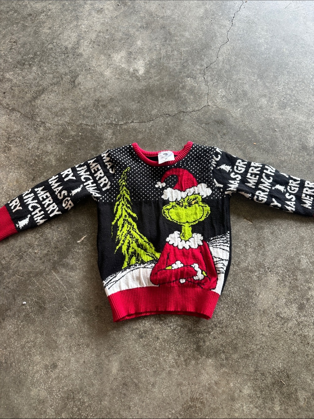 Spirit Black Sweater with Hot Pink Trim and Lime Grinch Motif